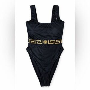 Elegant Black Swimsuit with Gold Detail, Versace